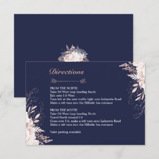 Dusty Rose White Floral Navy Blue Directions Invitation