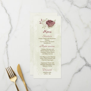 dusty rose white flowers botanical wedding menu