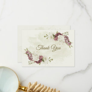 dusty rose white flowers botanical wedding thank you card