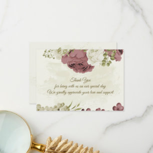 dusty rose white flowers botanical wedding thank you card