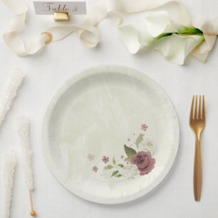 dusty rose white flowers  paper plate