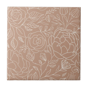 Dusty Rose White Flowers Seamless Kitchen Bath Tile