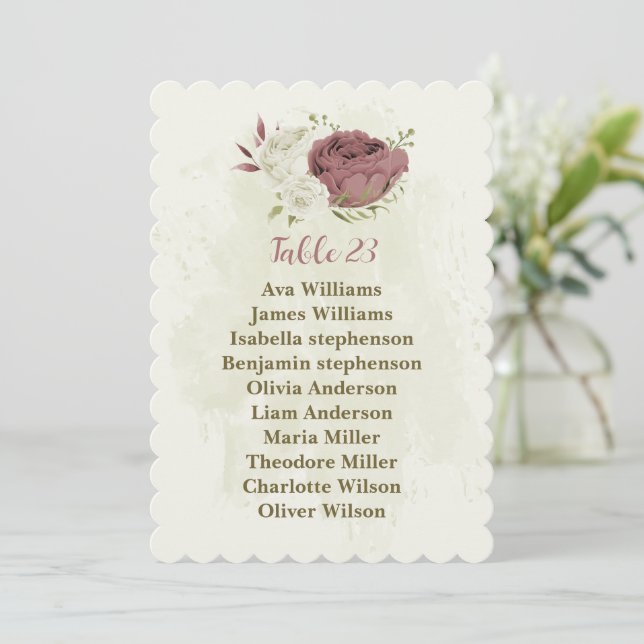 dusty rose white flowers seating chart card (Standing Front)