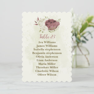 dusty rose white flowers seating chart card