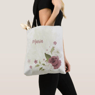 dusty rose white flowers tote bag