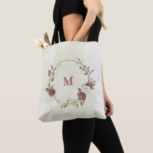 dusty rose white flowers tote bag
