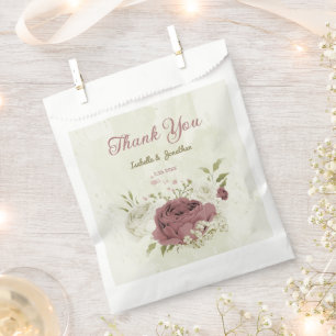 dusty rose white flowers wedding favour bags