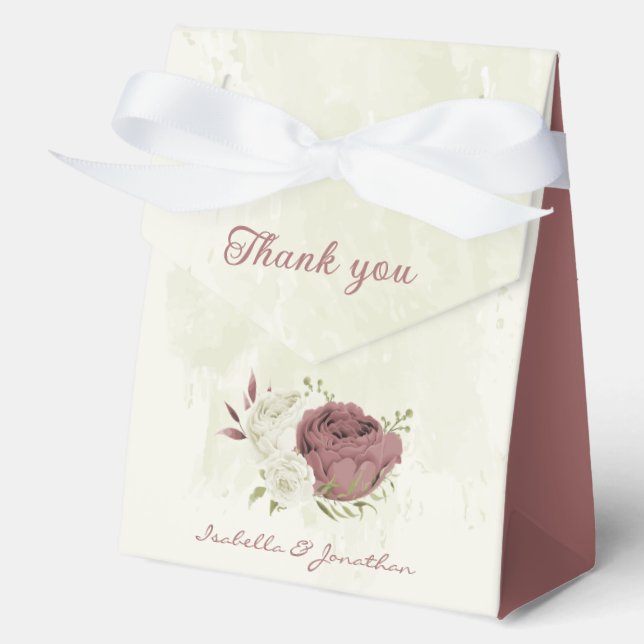 dusty rose white flowers wedding favour box (Front)