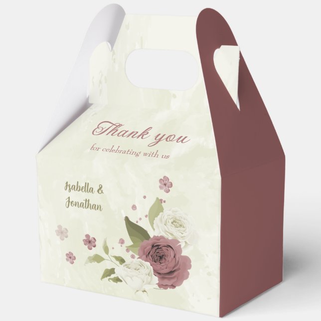 dusty rose white flowers wedding favour box (Front)