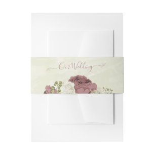 dusty rose white flowers wedding invitation belly band