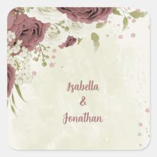dusty rose white flowers wedding square sticker