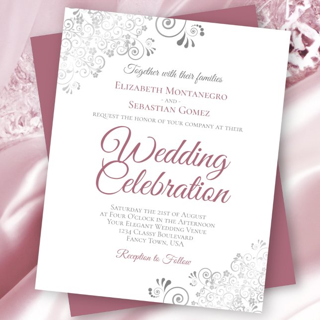 Dusty Rose & White Lacy BUDGET Wedding Invitation (Creator Uploaded)