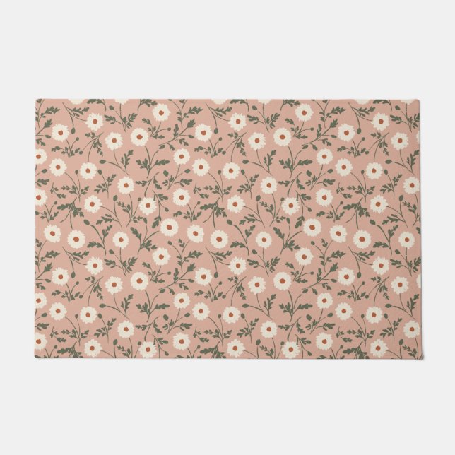 Dusty Rose White Modern Farmhouse Daisy Pattern Doormat (Front)