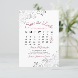 Dusty Rose & White Simple Elegant Wedding Calendar Save The Date