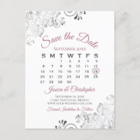 Dusty Rose & White Wedding Save the Date Calendar