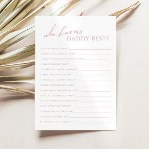 Dusty Rose Who Knows Daddy Baby Shower Game Card