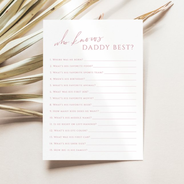 Dusty Rose Who Knows Daddy Baby Shower Game Card (Creator Uploaded)