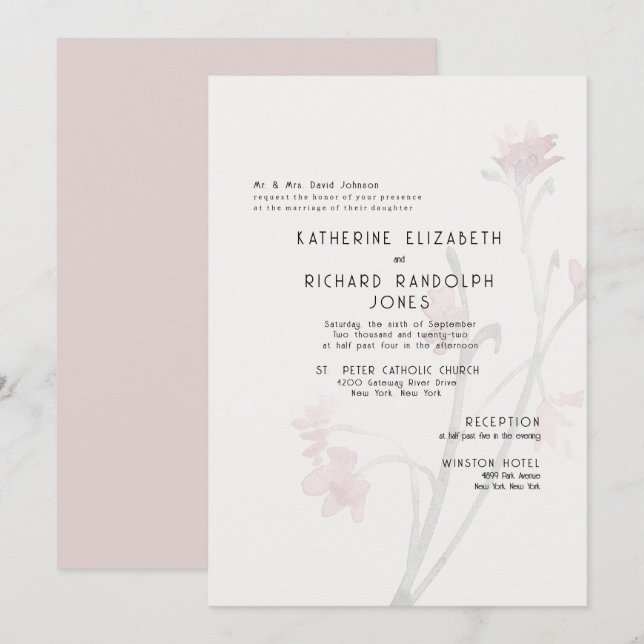 Dusty Rose Wildflower 2 Venue Wedding Invitation (Front/Back)
