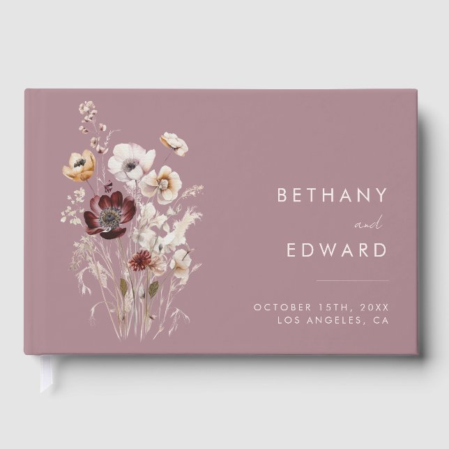 Dusty Rose Wildflower Wedding Guestbook (Front)