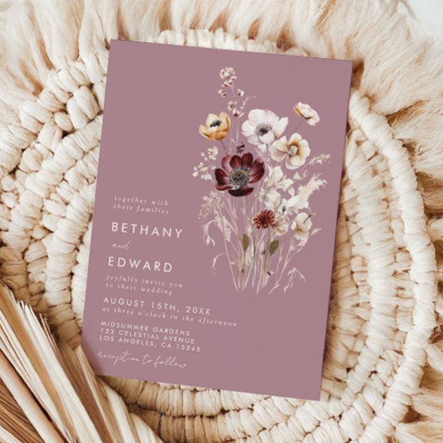 Dusty Rose Wildflower Wedding Invitation (Creator Uploaded)