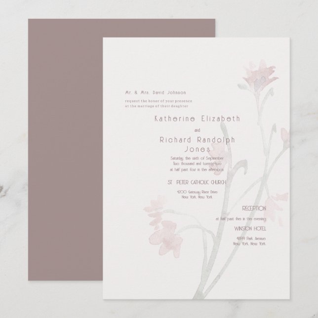 Dusty Rose Wildflower Wedding Invitation (Front/Back)