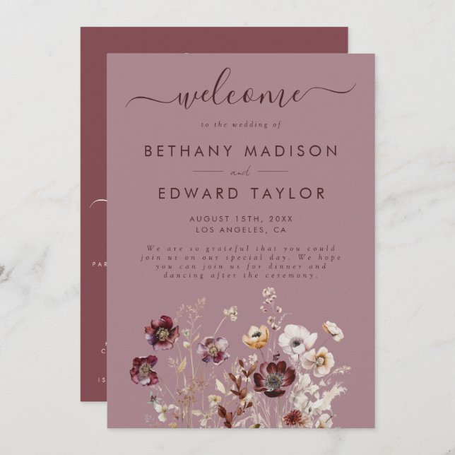 Dusty Rose Wildflower Wedding Programme (Front/Back)