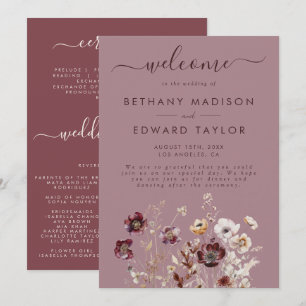Dusty Rose Wildflower Wedding Programme