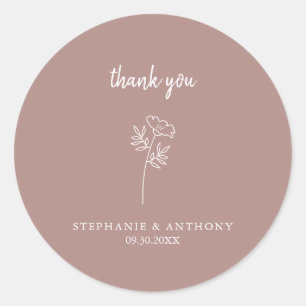 Dusty Rose Wildflower Wedding Thank You Classic Round Sticker