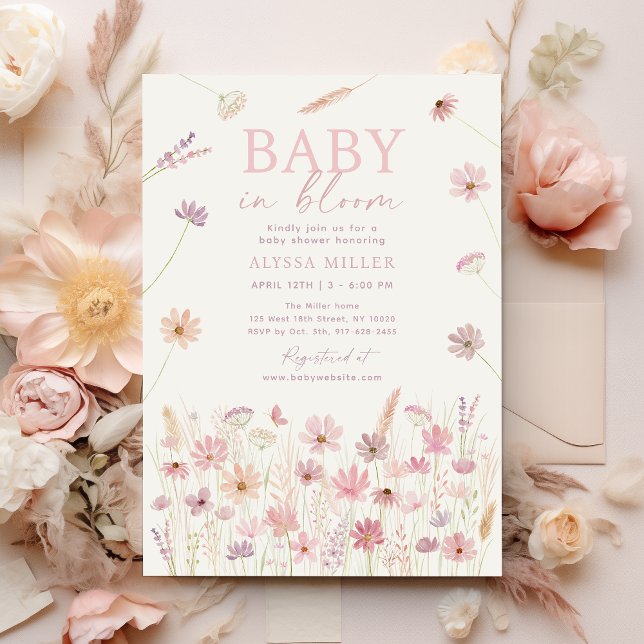 Dusty Rose Wildflowers Baby in Bloom Baby Shower Invitation (Creator Uploaded)