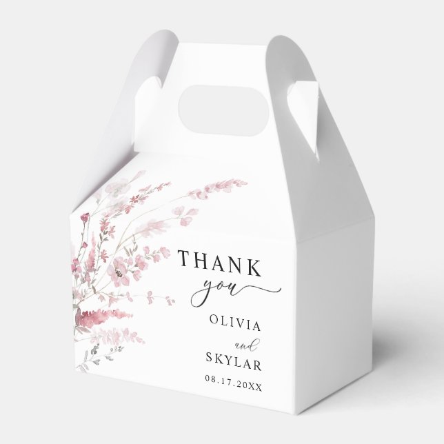 Dusty Rose Wildflowers Elegant Floral Wedding Favour Box (Front Side)