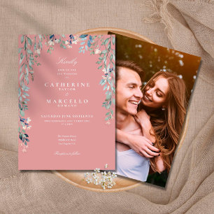 Dusty Rose Wildflowers Floral Photo Wedding Invitation
