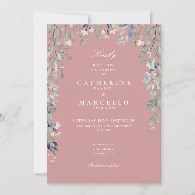 Dusty Rose Wildflowers Floral QR Code Wedding Invitation (Front)