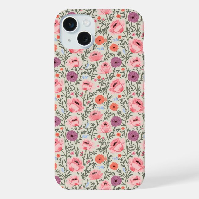 Dusty Rose Wildflowers Watercolor iPhone Case (Back)