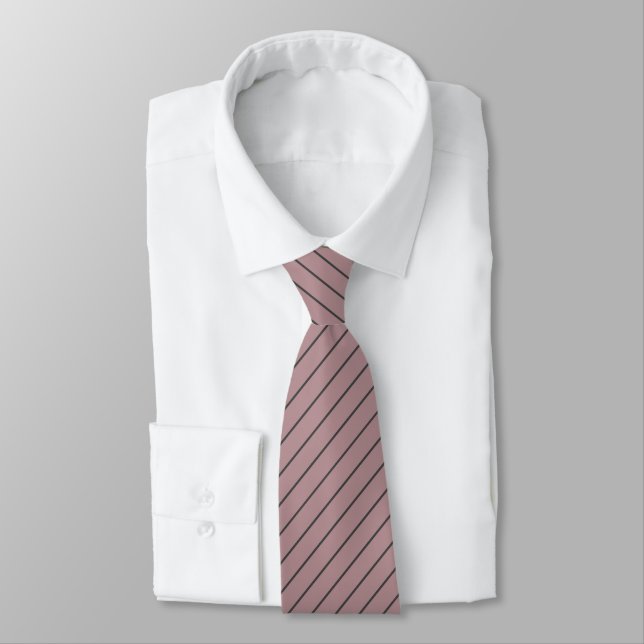 Dusty Rose with Charcoal Grey Pinstripes Tie (Tied)