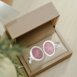 Dusty Rose with White Stylised Monogram Cufflinks<br><div class="desc">A pair of sterling silver plated, round cufflinks for the fashionable man to match his outfit that feature a trendy, dusty rose colour along with his name printed in white, upper case letters and superimposed with white, stylised initials. Personalise your cufflinks by editing and replacing name and initials as desired....</div>