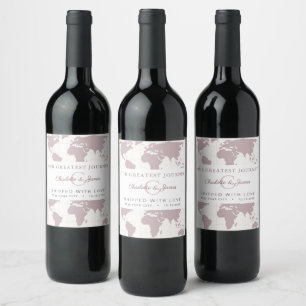 Dusty Rose World Map Destination Wedding Custom Wine Label