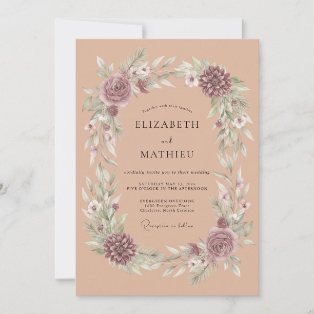 Dusty Rose Wreath Wedding Invitation (Front)