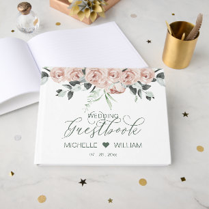 Dusty Roses Eucalyptus Elegant Script Wedding Guest Book