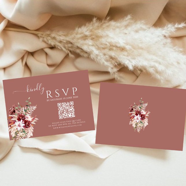 Dusty Rosewood & Burgundy Blush QR Wedding RSVP (Creator Uploaded)