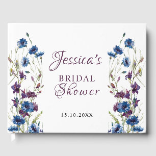 Dusty Royal Blue Purple Bloom Bridal Shower Guest Book