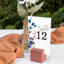 Dusty Royal Blue Purple Bloom Floral Table Number