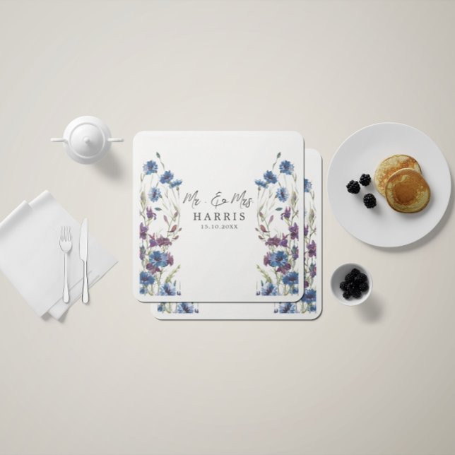 Dusty Royal Blue Purple Bloom Wedding Napkin (Creator Uploaded)