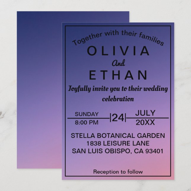 Dusty rustic purple elegant Wedding Invitation (Front/Back)