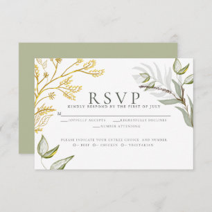 Dusty Sage and Gold Foliage  RSVP Card