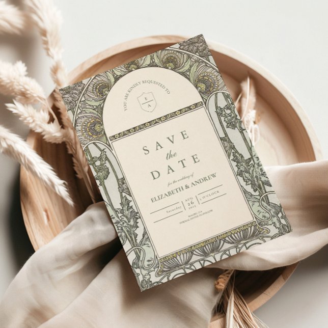 Dusty Sage Art Nouveau wedding Save The Date (Creator Uploaded)