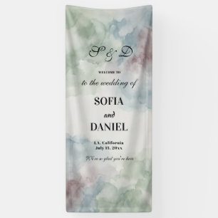 Dusty Sage Blue Watercolor Fabric Wedding Welcome Banner