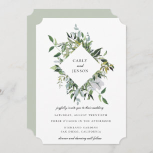 Dusty Sage Botanical Frame Wedding Invitation