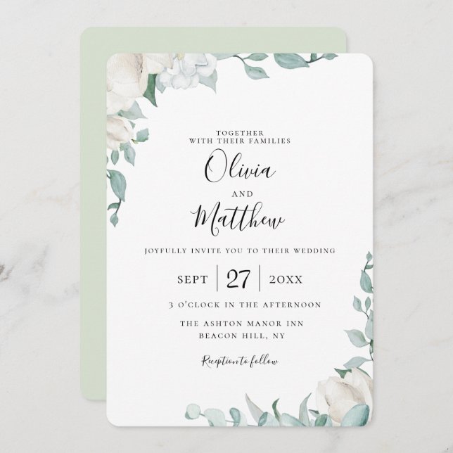 Dusty Sage Botanical Wedding Invitation (Front/Back)