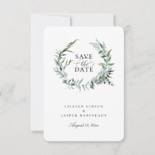 Dusty Sage Botanical Wreath Save The Date Announcement