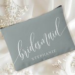 Dusty Sage Bridesmaid Modern Calligraphy Accessory Pouch<br><div class="desc">Celebrate your bridal party with this elegant dusty sage bridesmaid accessory pouch. Featuring modern calligraphy and customisable with your bridesmaid's name, this pouch is both stylish and practical. The soft dusty sage colour and elegant script create a sophisticated look, perfect for holding makeup, toiletries, or other essentials. This personalised pouch...</div>